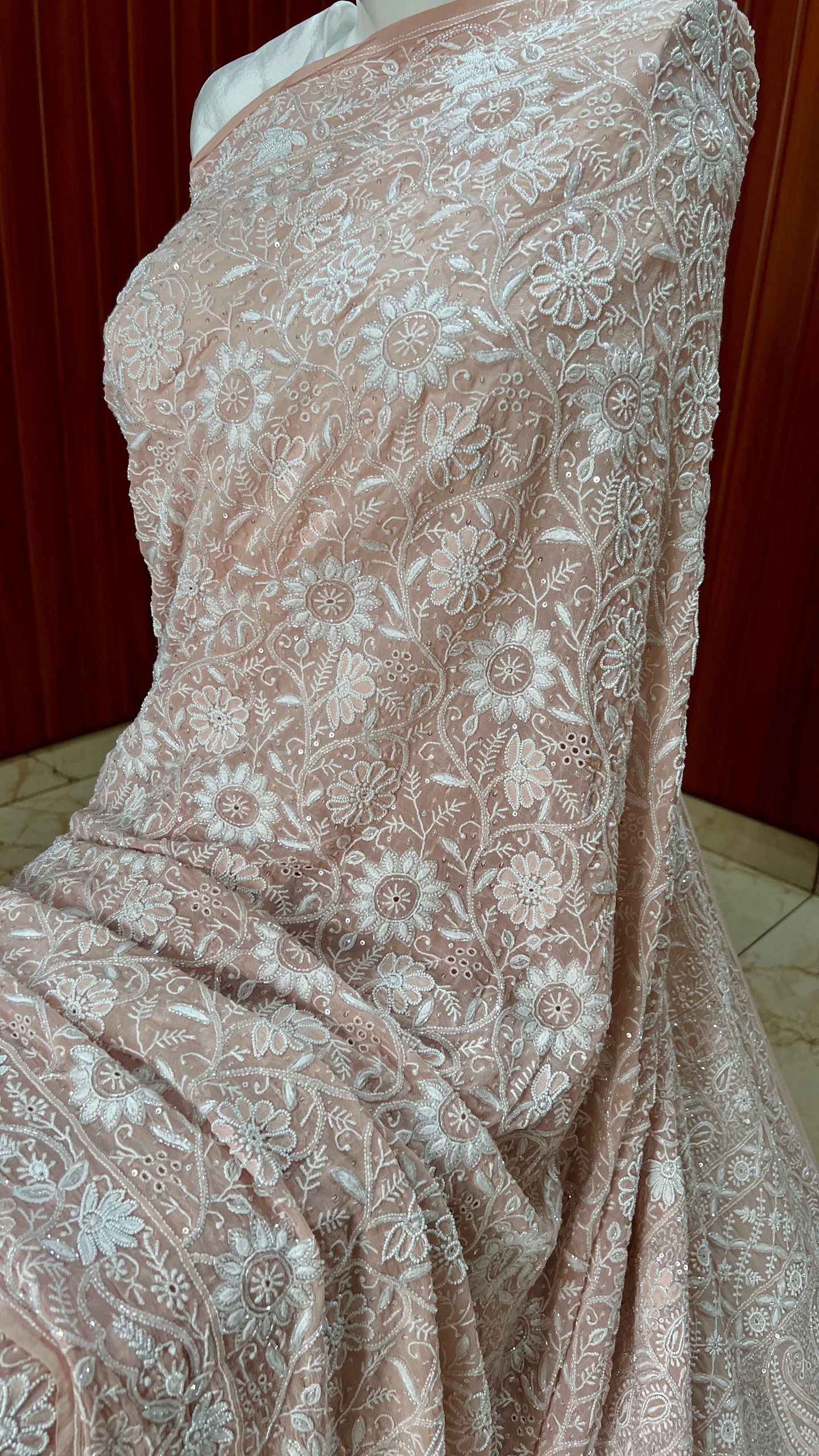 Suhaan Old Rose Pink 2 and 3 taar Chikankari Masterpiece Saree